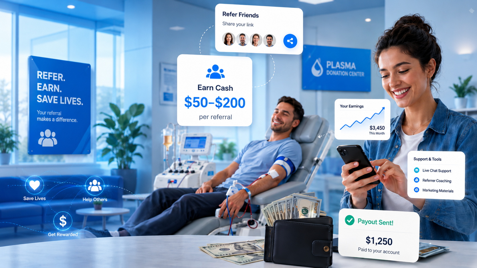 Person donating plasma and earning cash — Plasma Recruiters