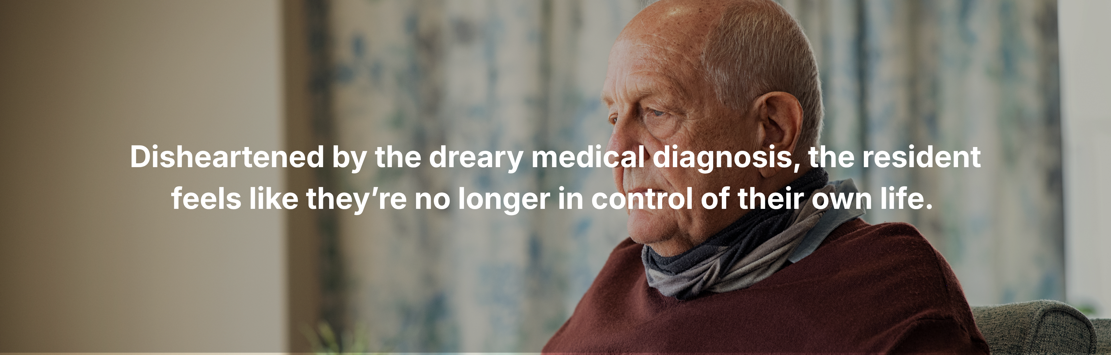 Elderly man sitting alone looking concerned after medical diagnosis, representing emotional impact and loss of control in senior living care Elderly man sitting alone looking concerned after medical diagnosis, representing emotional impact and loss of control in senior living care