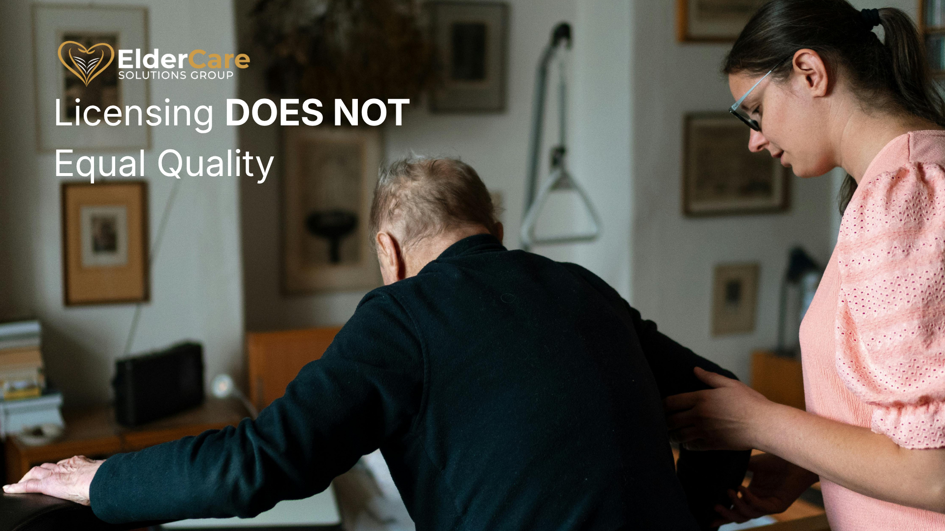 Caregiver helping elderly man with mobility at home, highlighting differences in quality between licensed assisted living and real hands-on care Caregiver helping elderly man with mobility at home, highlighting differences in quality between licensed assisted living and real hands-on care