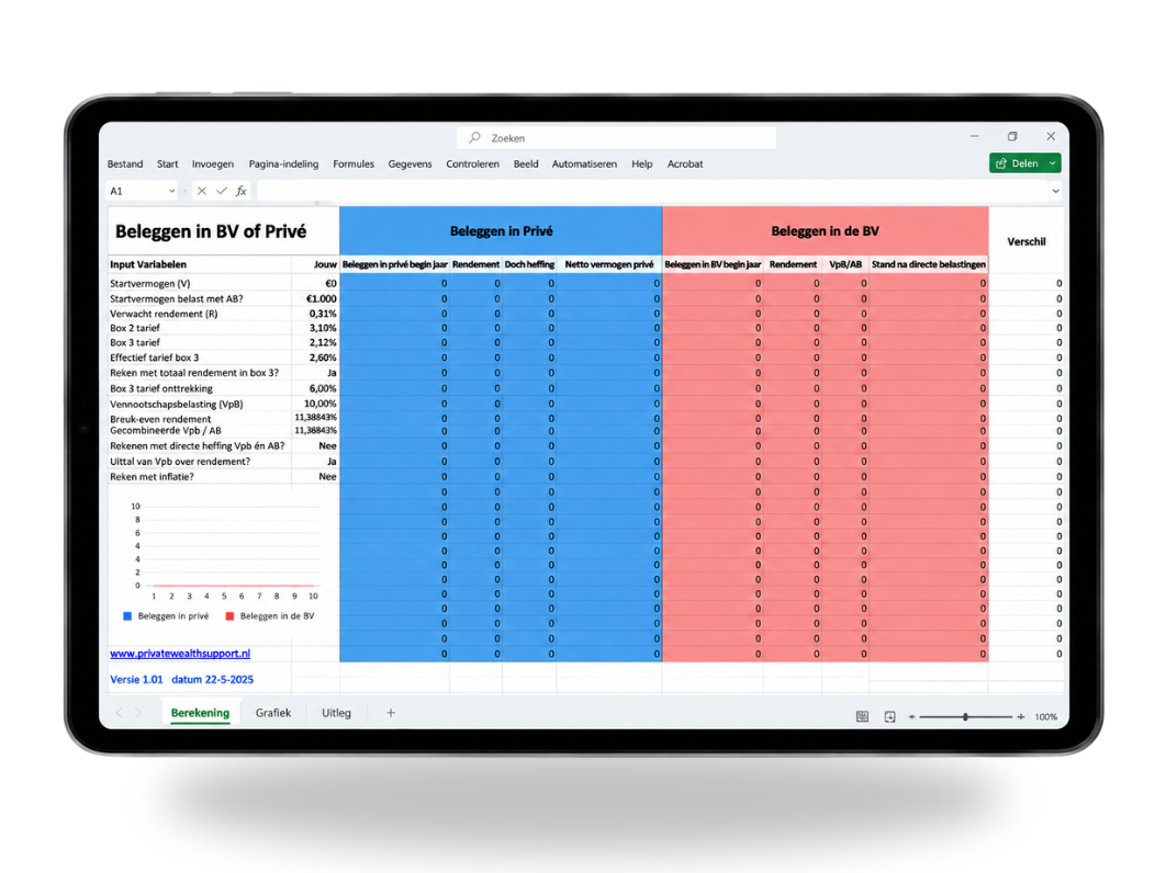 FINDATE fiscale toolkit en Excel-sheet op iPad