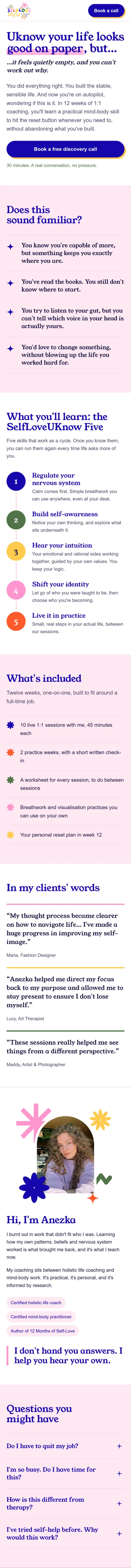 Her 12-week program page, scrolling on a phone