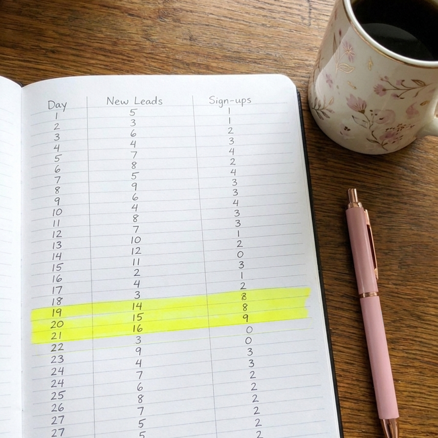 Handwritten test log with one line highlighted