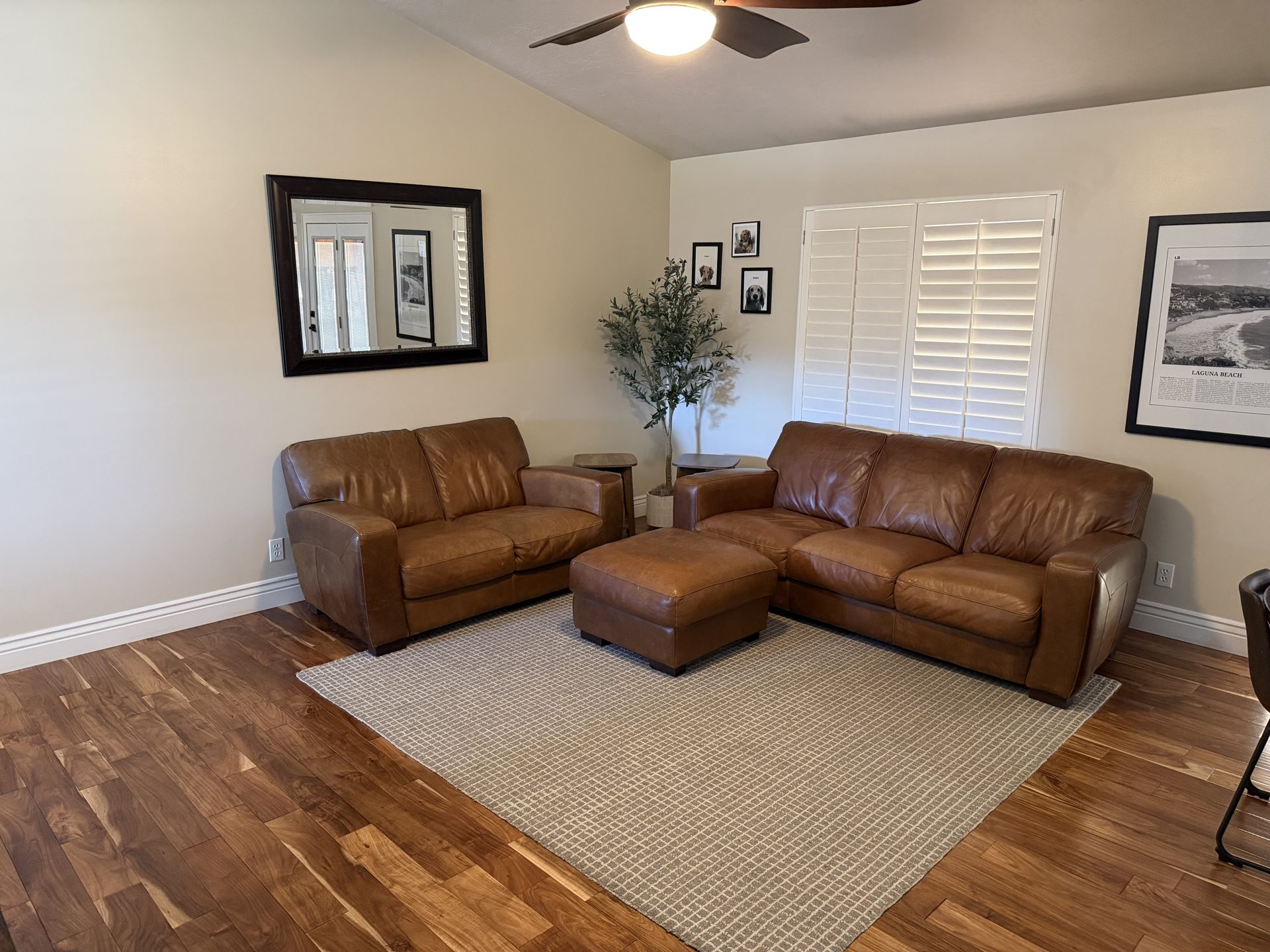 Vaulted great room with hardwood floors