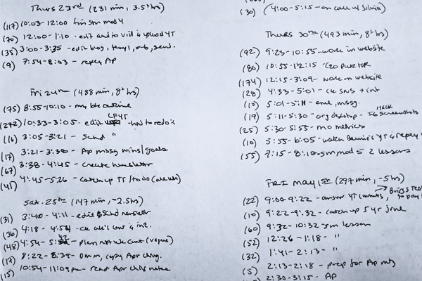 A sample time sheet I use