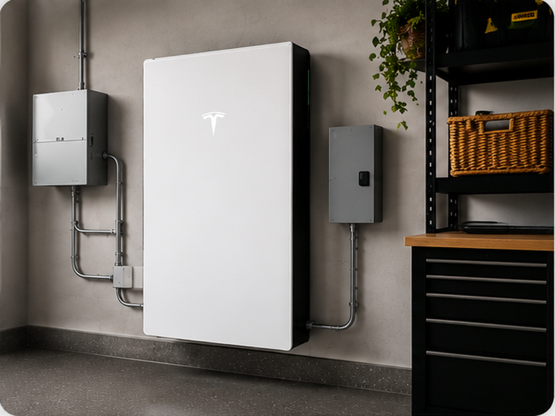Whole-home battery installed in a garage