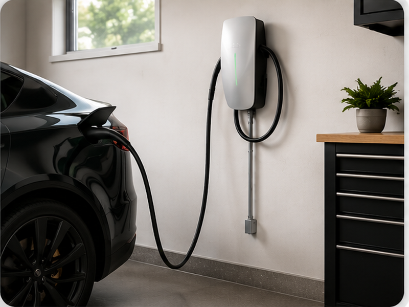 EV charging at home in a garage