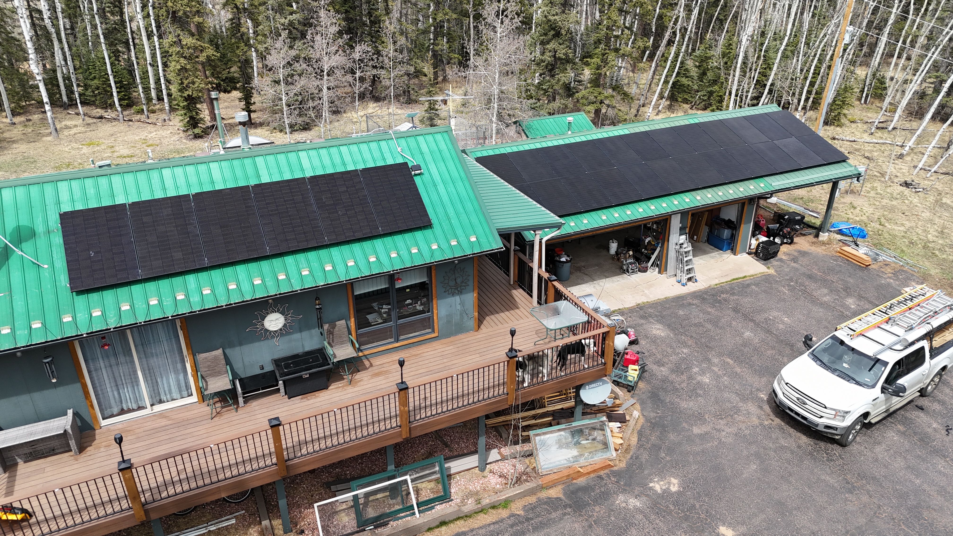 Completed rooftop solar installation viewed from above