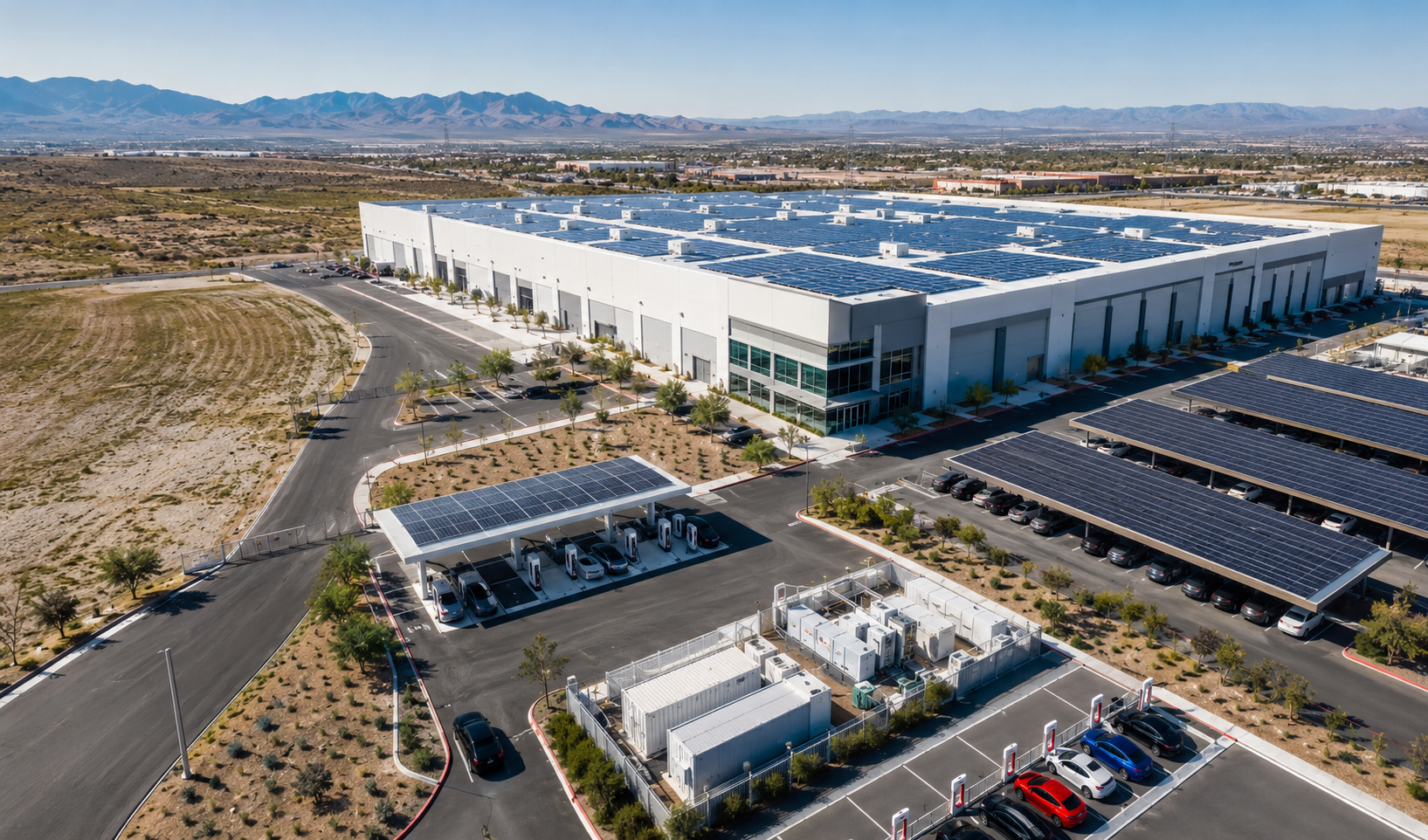 Commercial property with rooftop Solar, Solar carports, EV Charging and Battery Storage