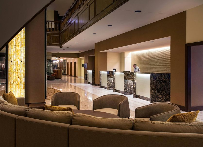 Lobby and reception area at the Lincoln Marriott Cornhusker Hotel