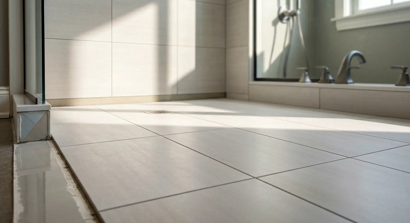 Shower pan and floor tile installation