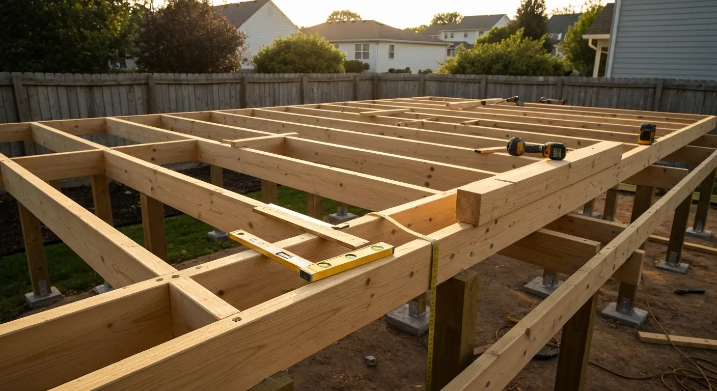 Pressure-treated wood deck