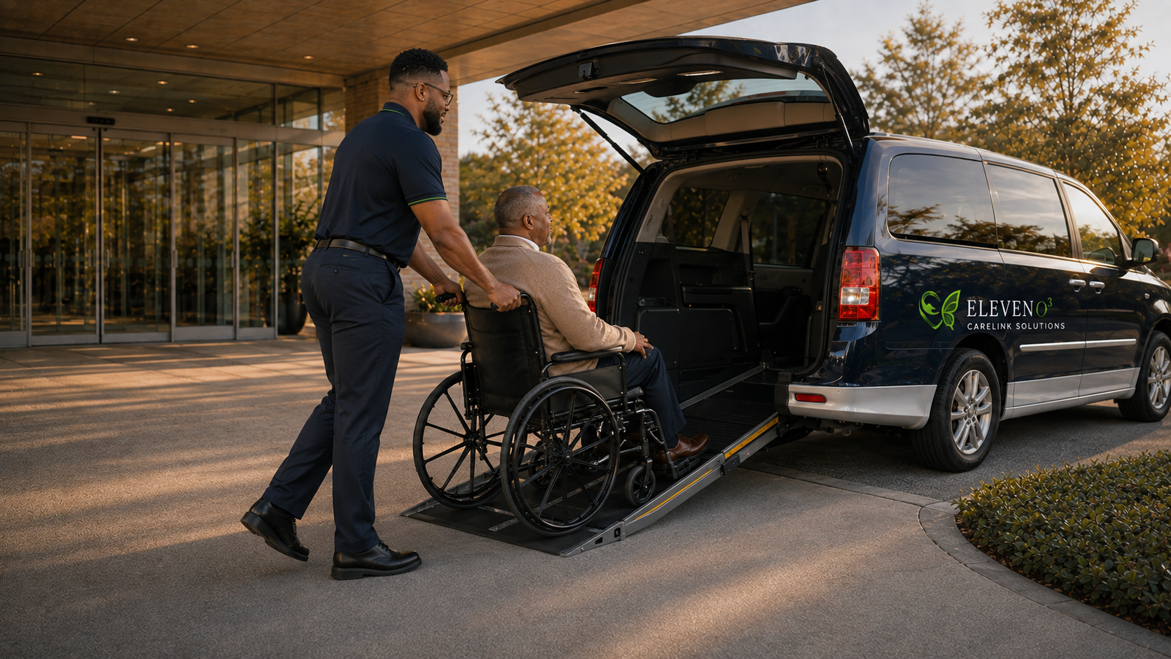 ElevenO3 wheelchair-accessible vehicle boarding for planned outpatient transportation