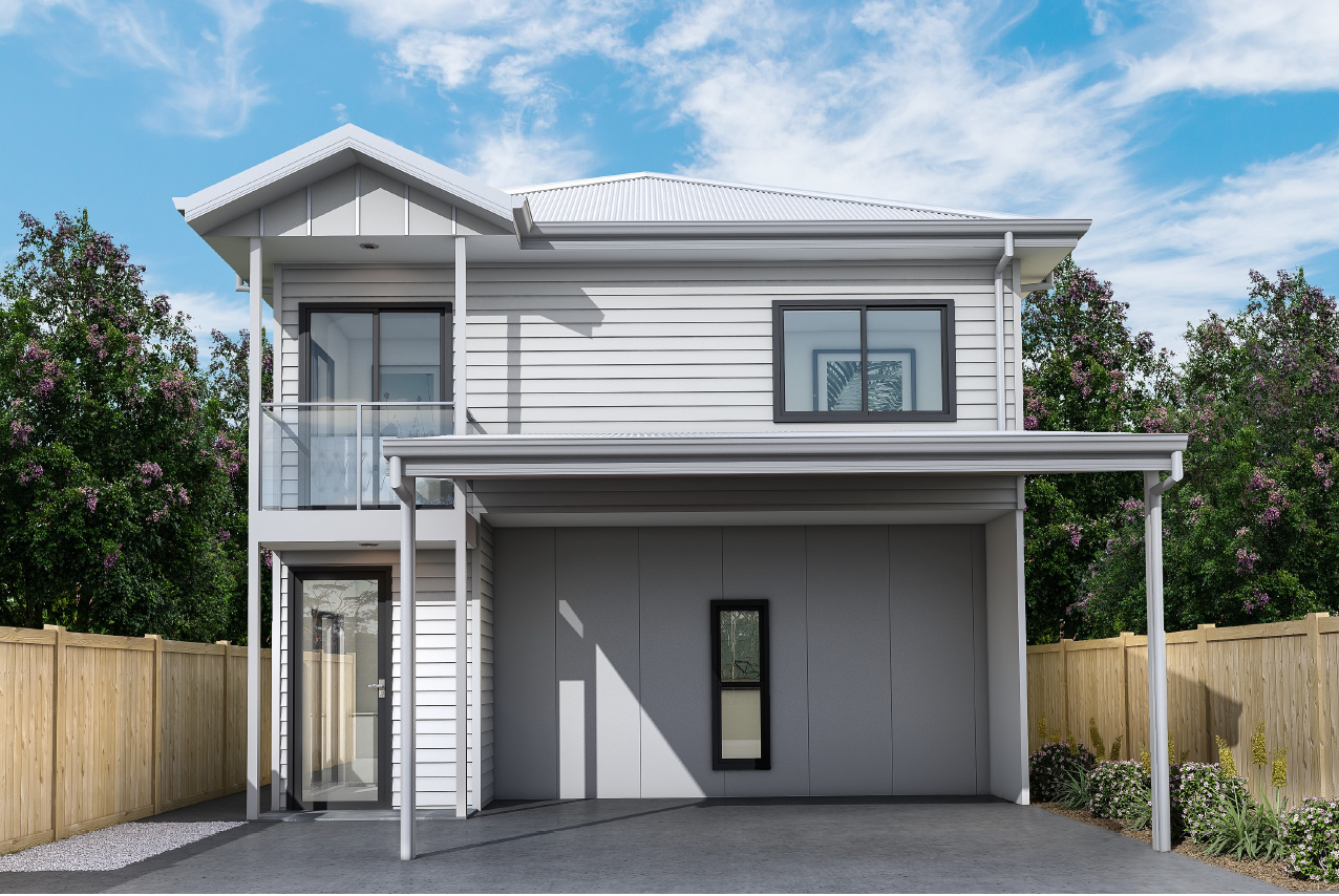A newly completed two-storey home