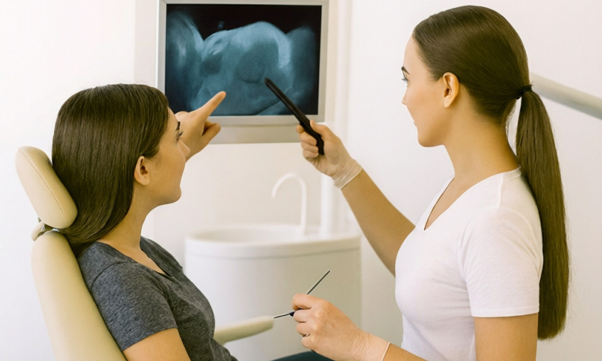 Patiente avec un implant dentaire à Genève – solutions durables comme couronnes, bridges et implants pour remplacer les dents manquantes.