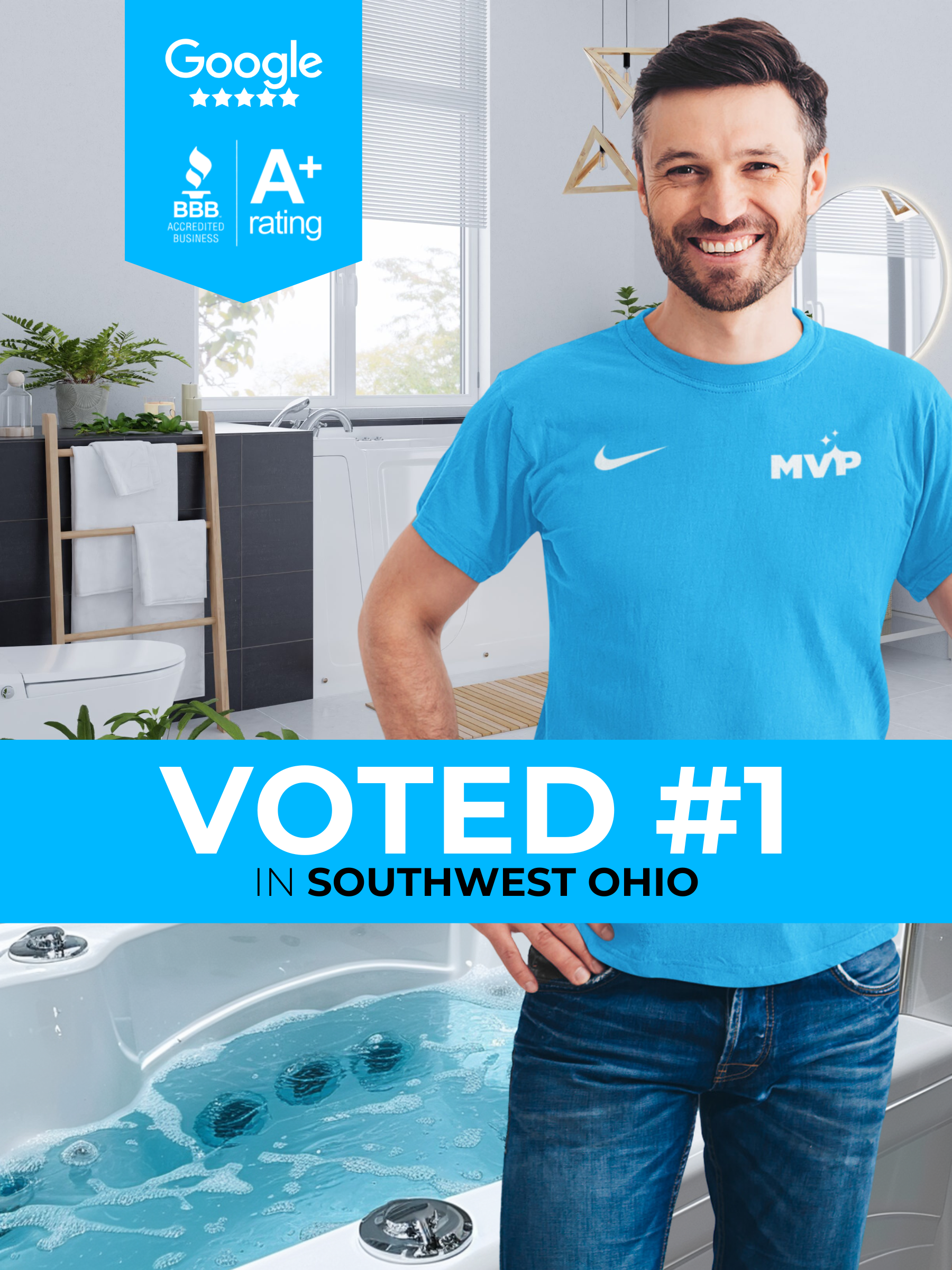 MVP Walk-In Tub & Shower is the #1 Bathroom Remodeler in Southwest Ohio - from Dayton to Cincinnati, and Columbus, Ohio.