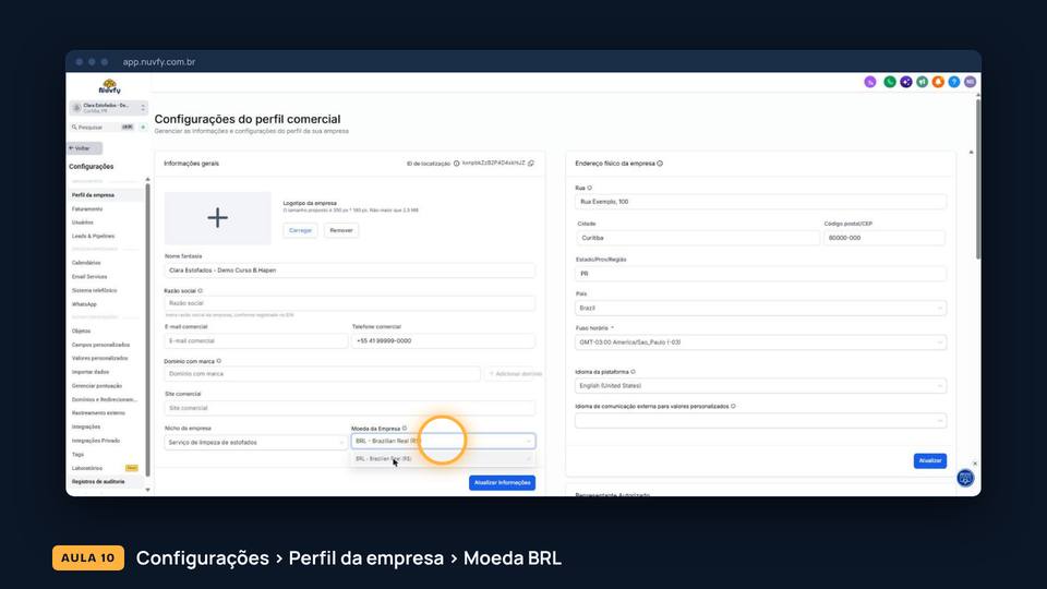 Tela do Nuvfy dentro da subconta de exemplo