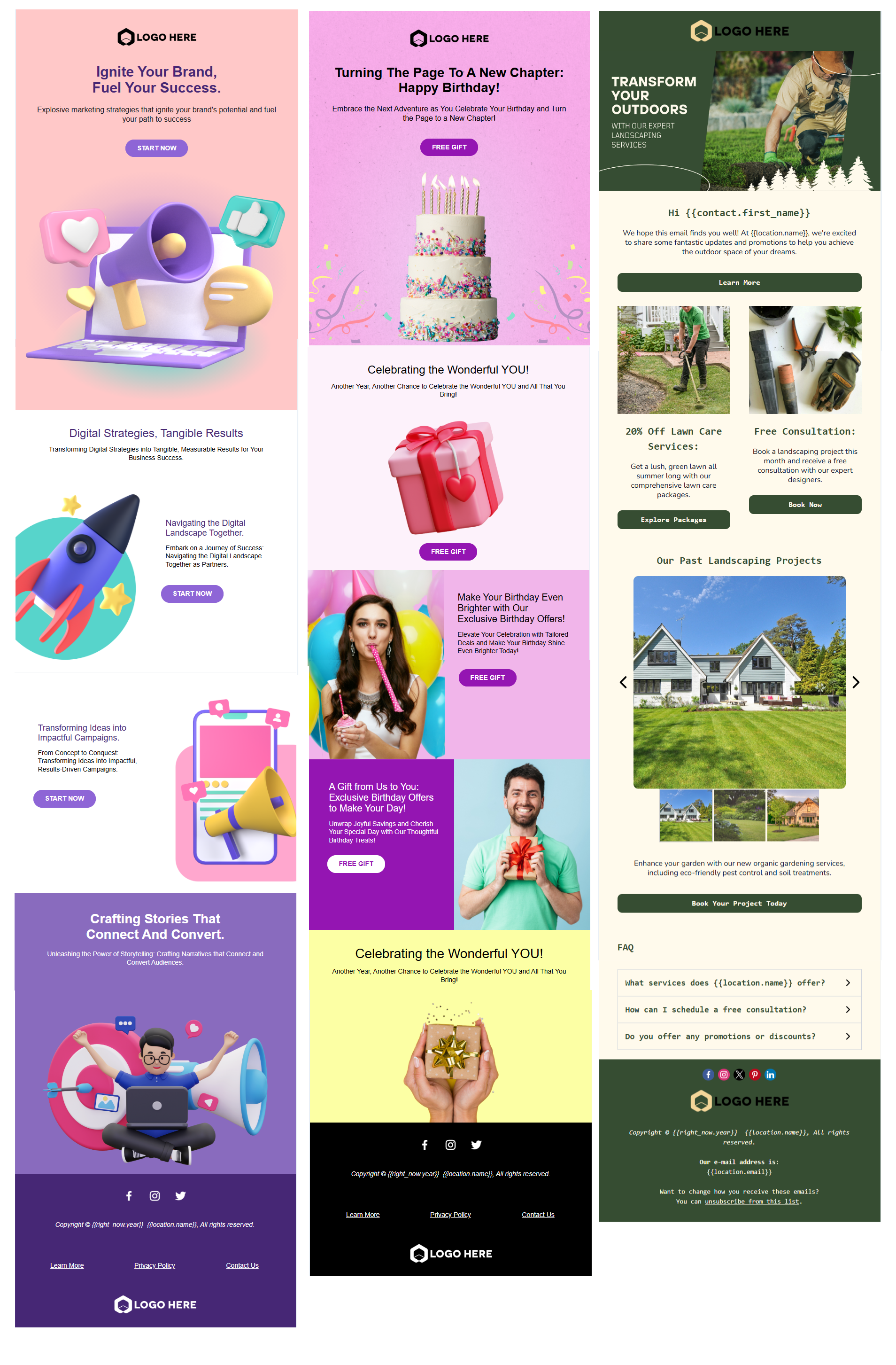 Showcase of prebuilt email templates available in WinChilla CRM and email marketing platform.