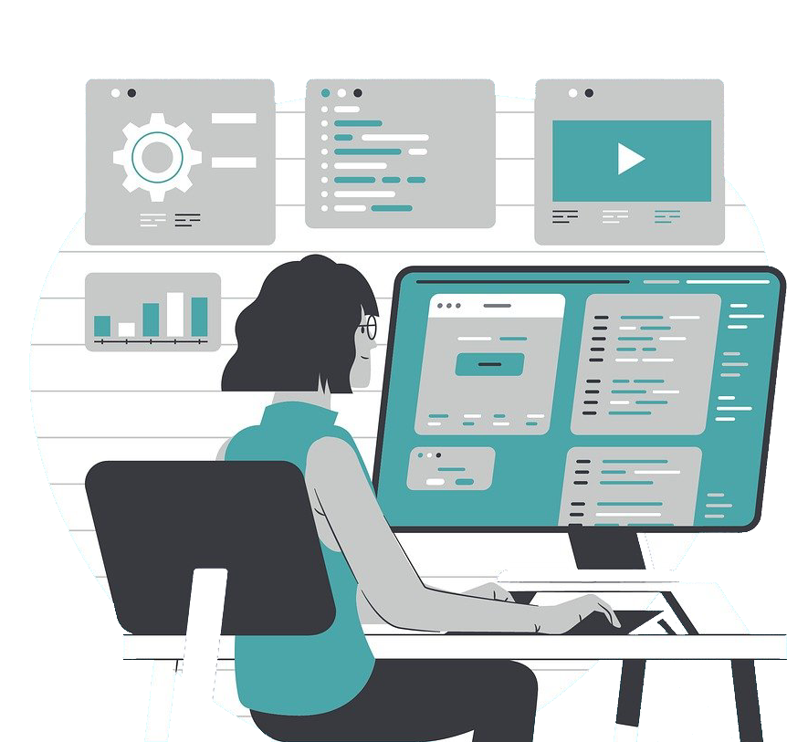 Illustration of marketer analyzing campaign performance with sales tracking software and CRM tools.