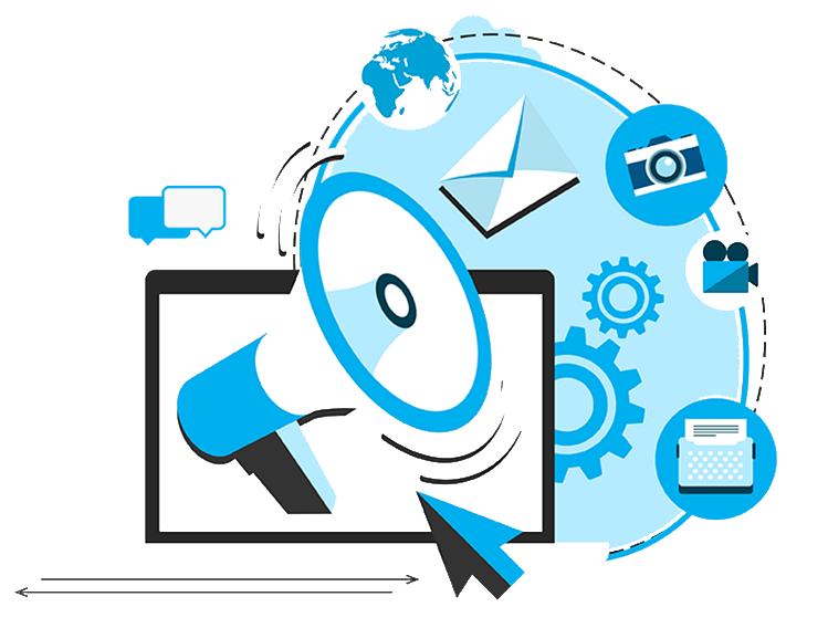Megaphone and marketing icons representing small business CRM and campaign management software.