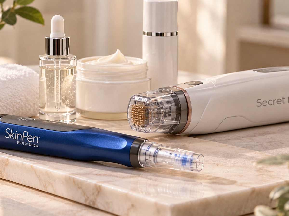 SkinPen and Secret RF microneedling treatments are available at Treuvis Med Spa in Clinton Township, MI. Image is an AI-generated illustration.