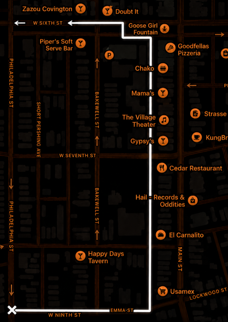 MainStrasse Halloween Parade and Pub Crawl route map