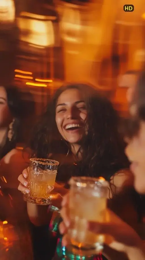 Friends laughing at the bar