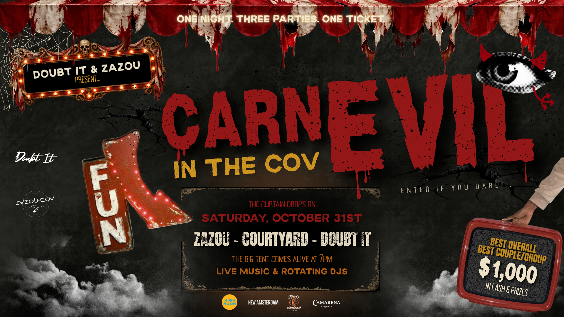 carnEVIL in The Cov - Doubt It and Zazou present - Saturday October 31st - One Night Three Parties One Ticket