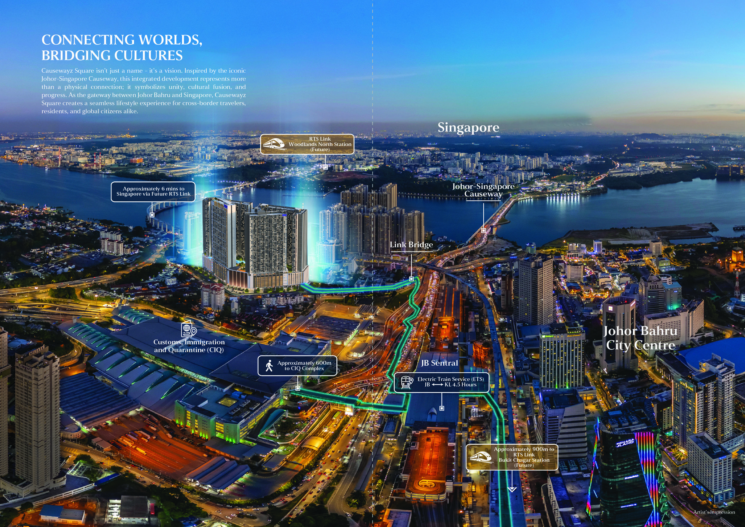 Causewayz Square @ JBCC location map — walking distance to JB CIQ and the upcoming RTS Link station