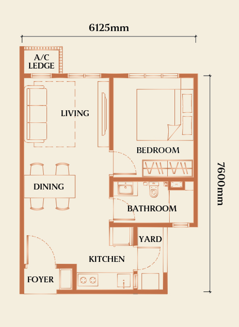 Type C 1 Bedroom 474 sqft floor plan