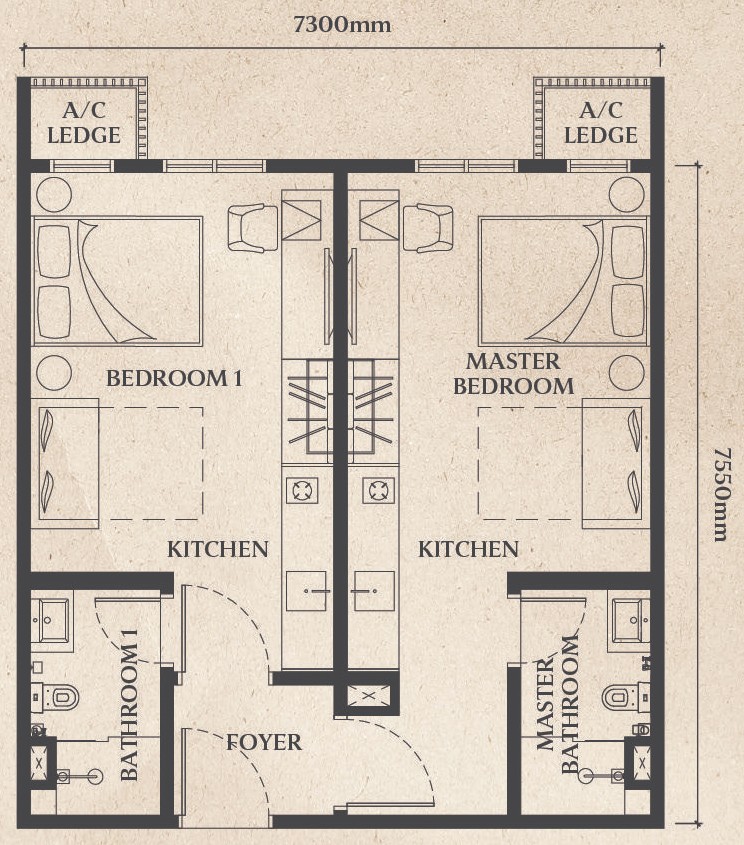 Hotel Suite Dual-Key 592 sqft floor plan