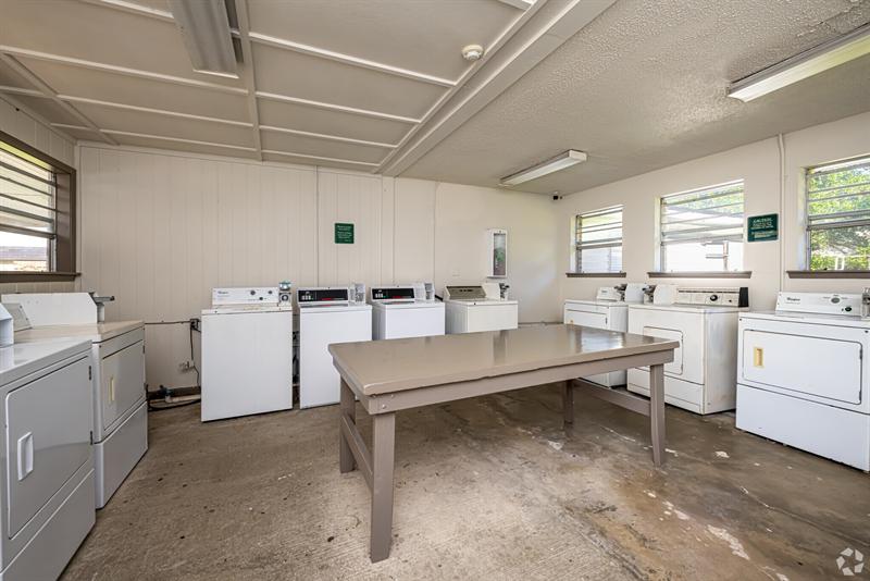 On-site laundry facility with washers and dryers