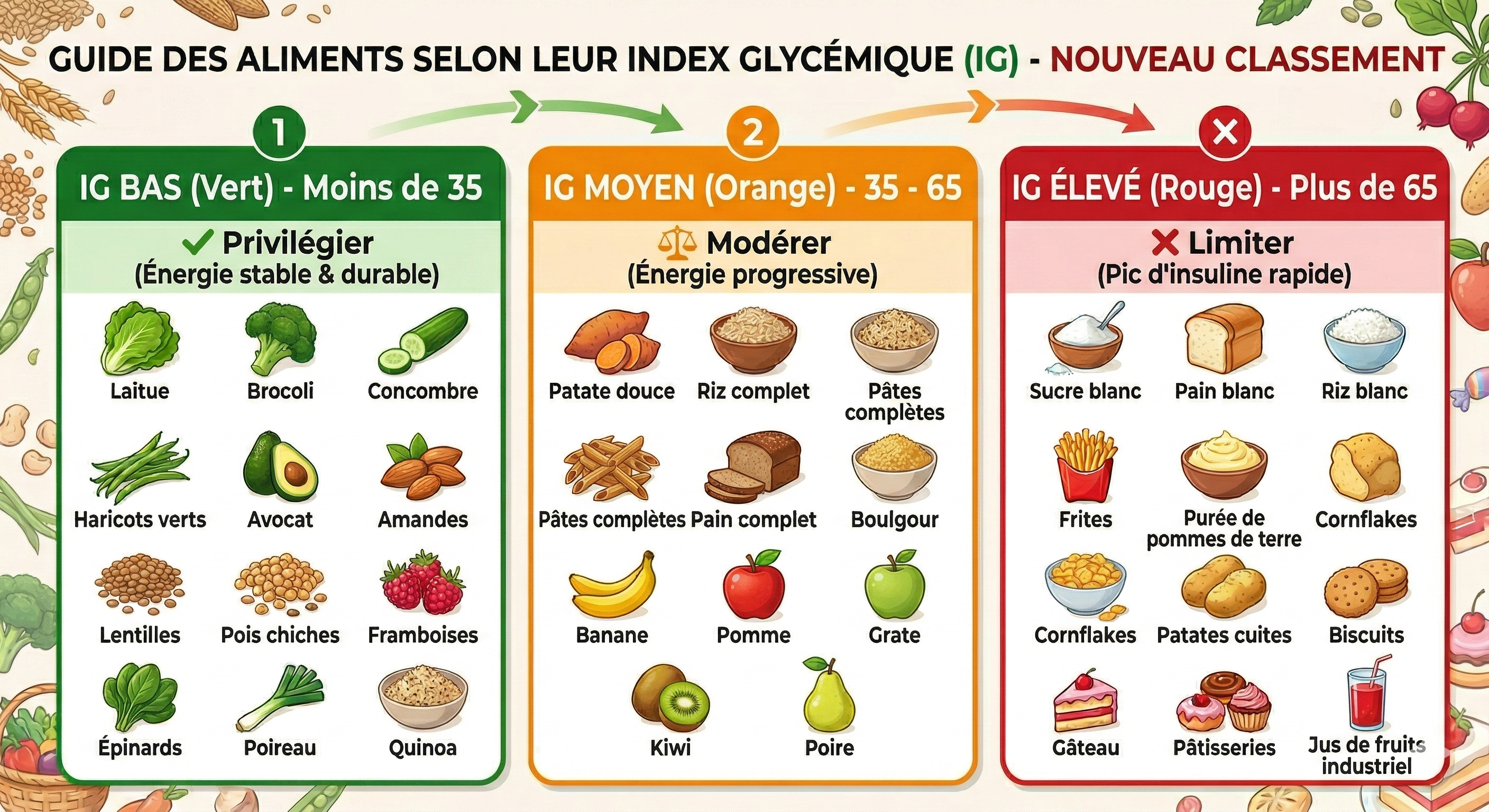 Guide des aliments selon leur index glycémique