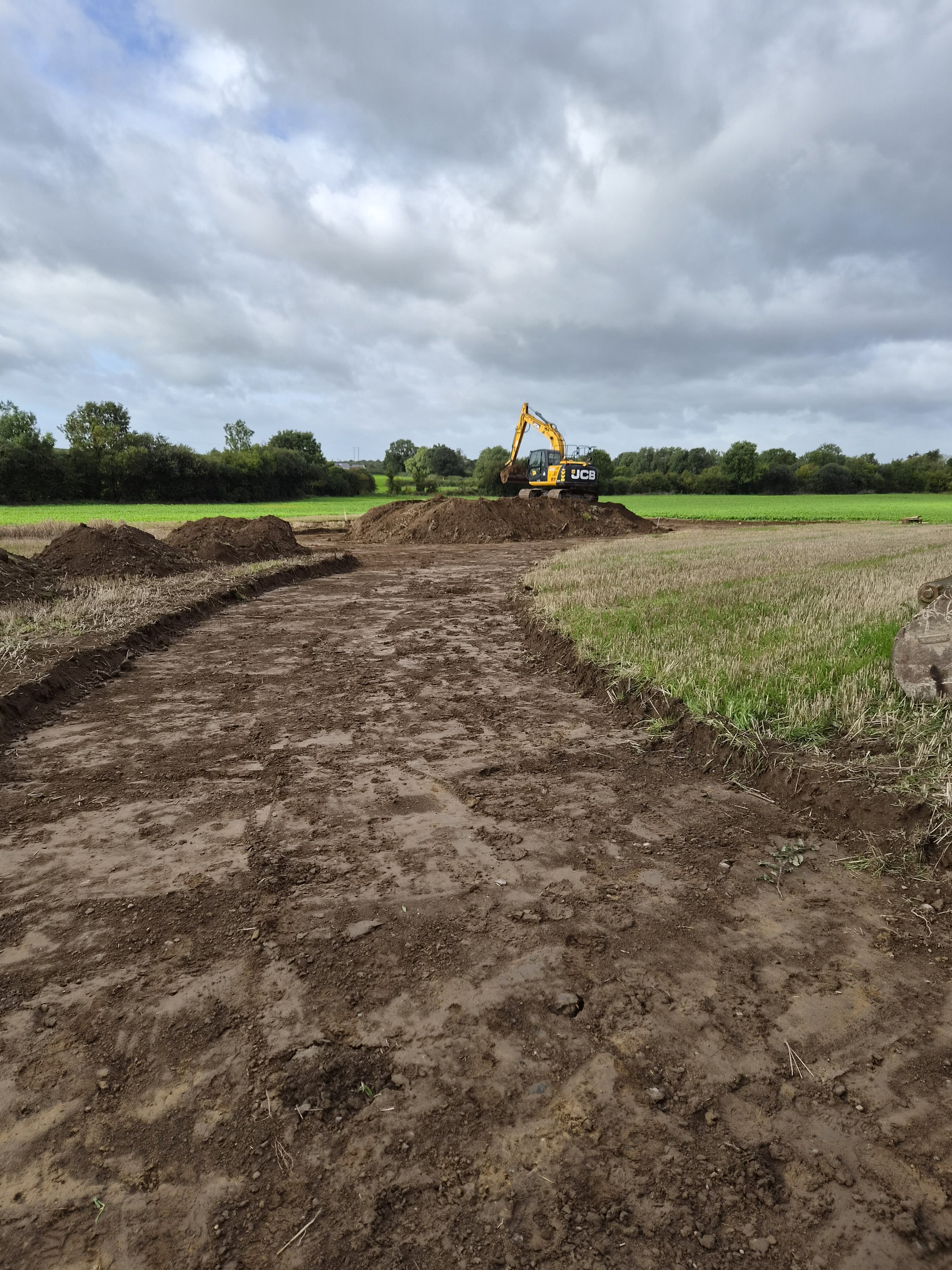 Site preparation tracks leading to an excavator