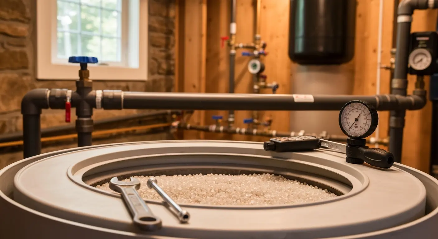 Resin bed service for water softener