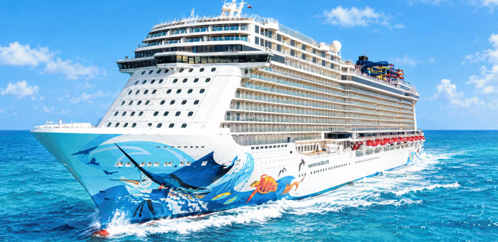 A cruise ship on open blue water