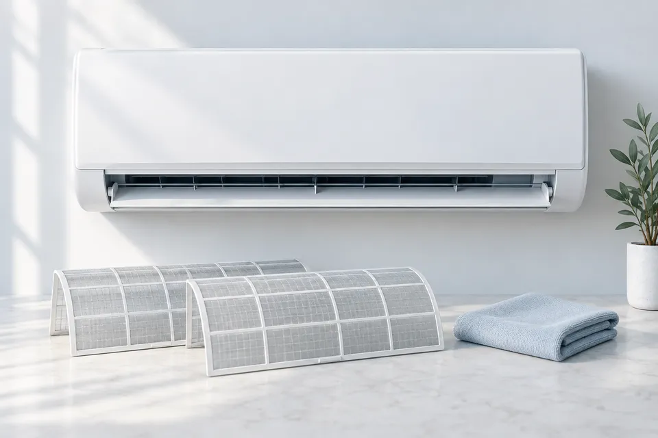 Concept image illustrating air conditioning maintenance.