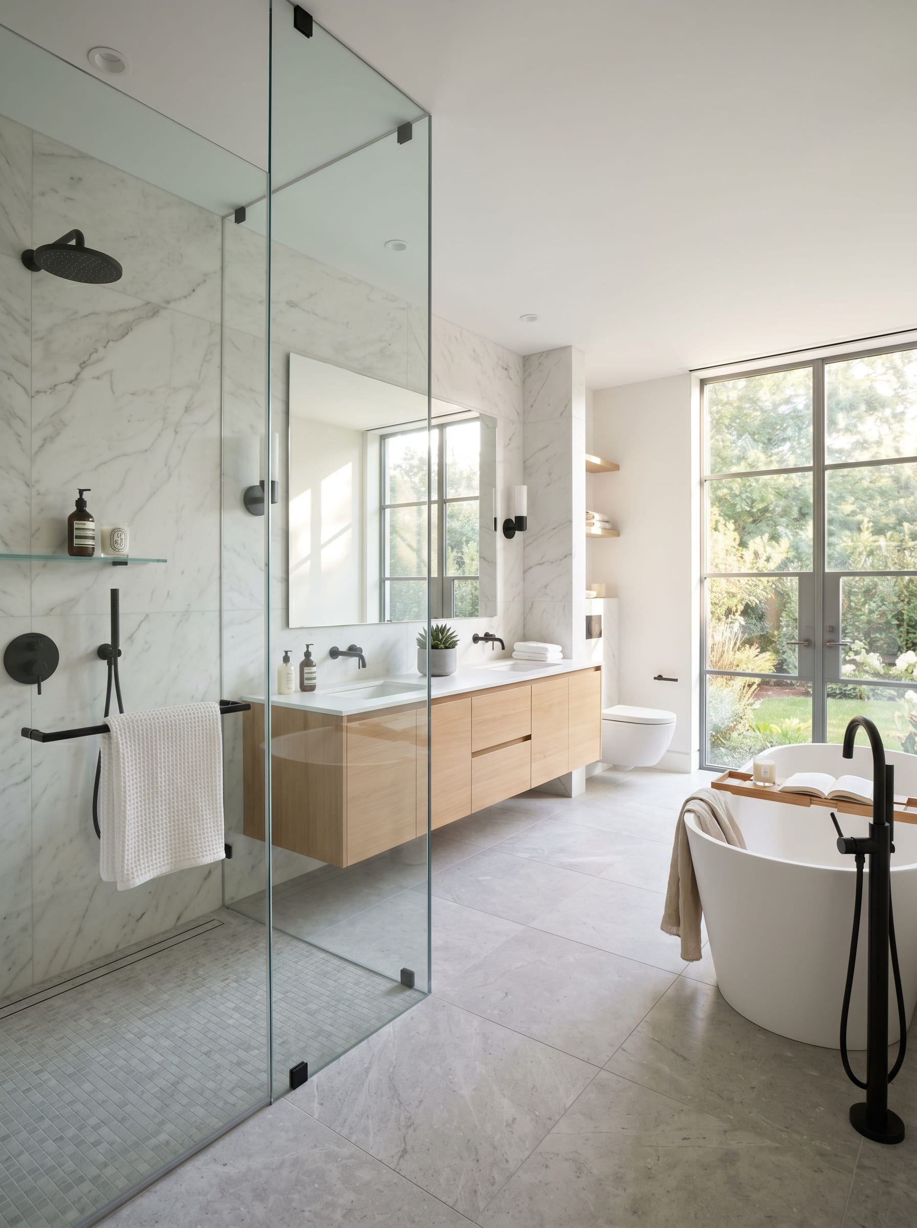 Modern walk-in shower from a 1-day bathroom remodel in Northeast Ohio