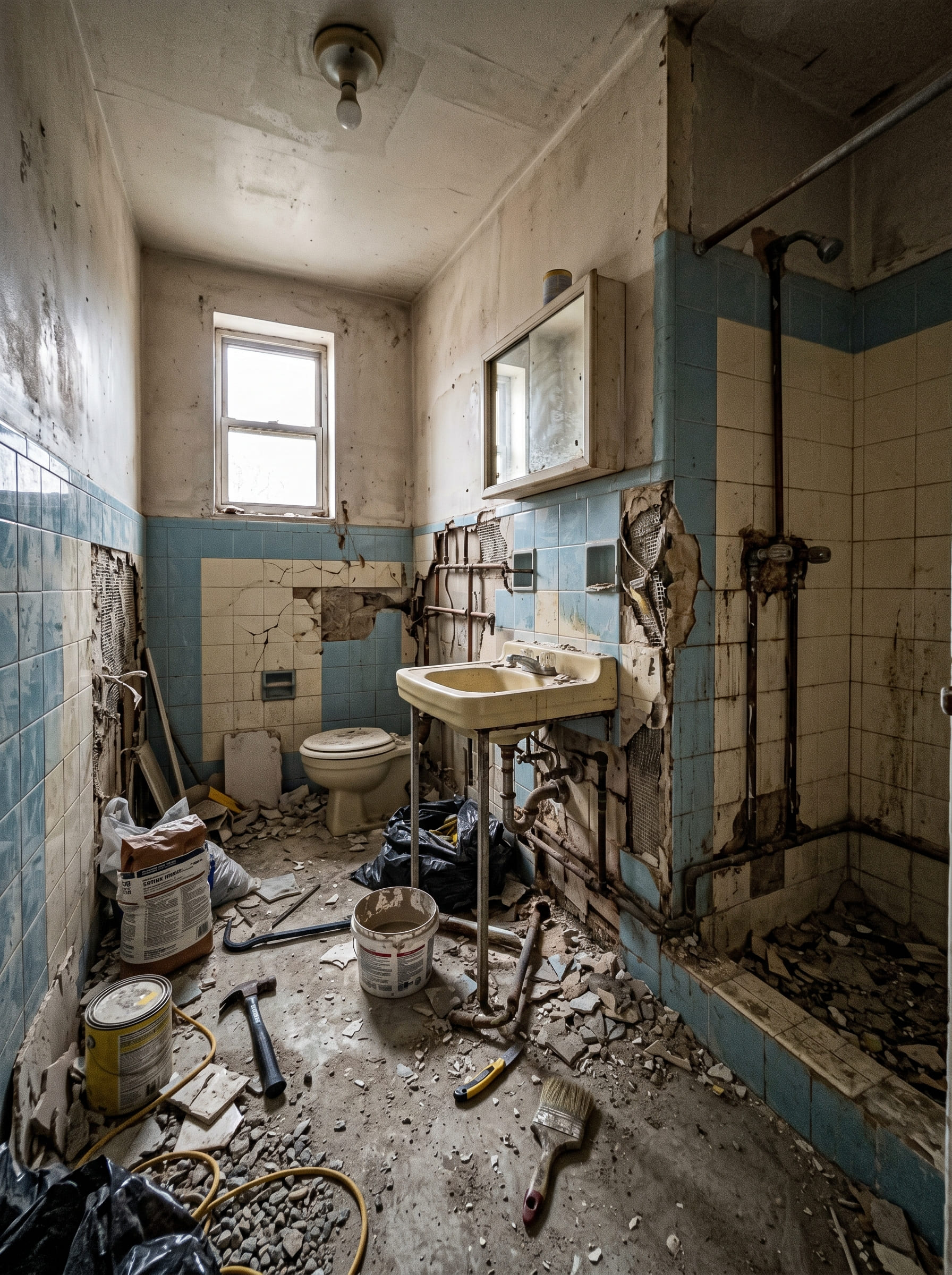 Stressful traditional bathroom renovation tearing up a home