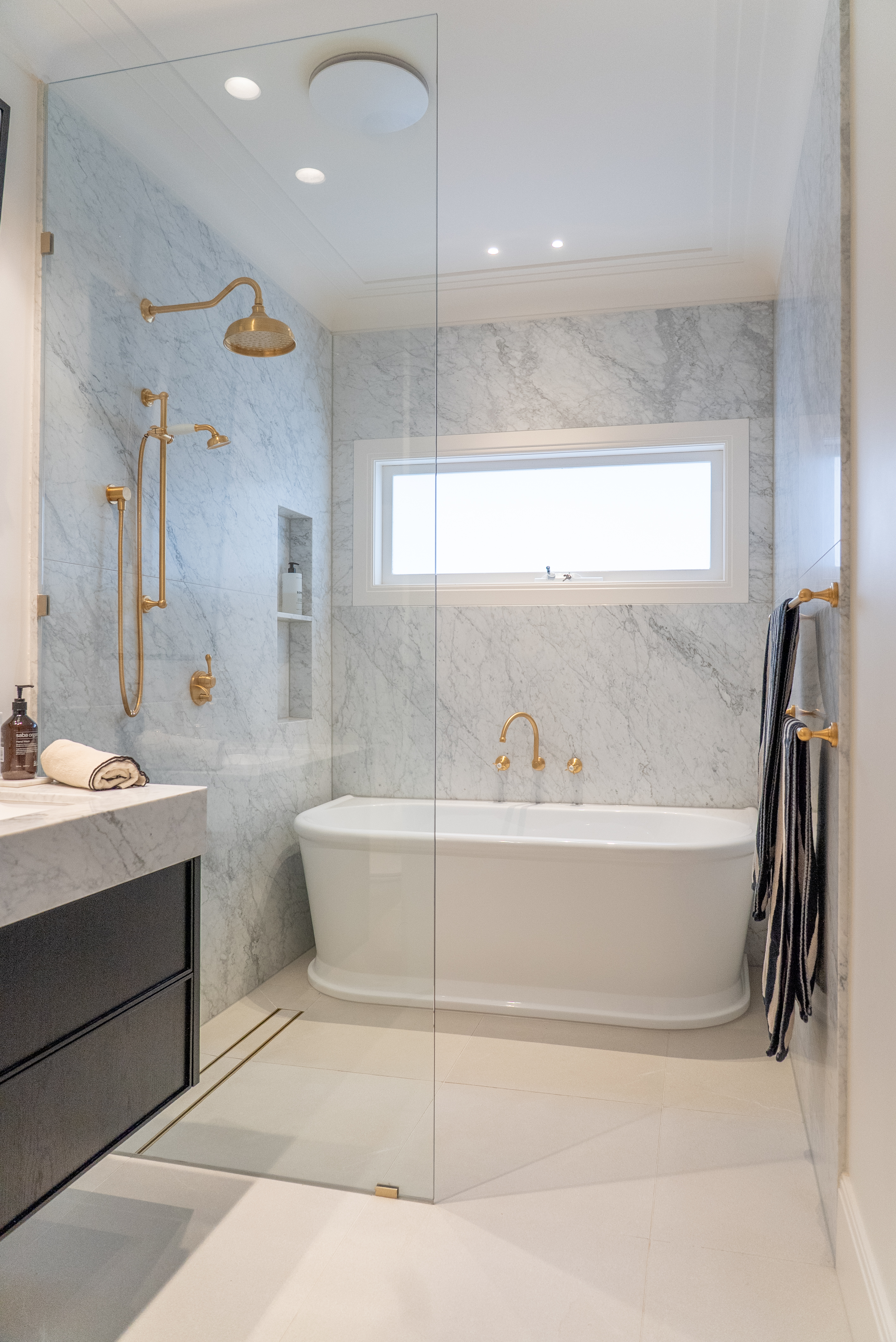 Luxury bathroom renovation Melbourne bathtub and walk-in shower design