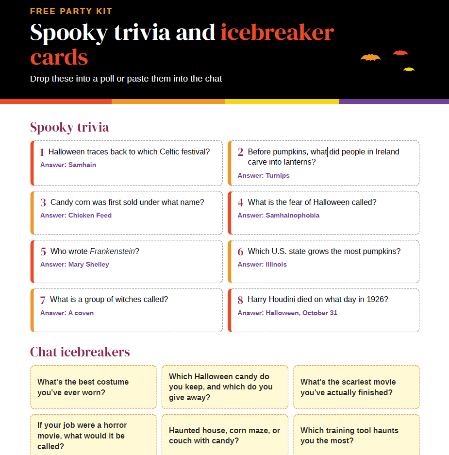 Preview of the spooky trivia and icebreaker cards
