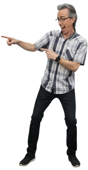 John Clendenning pointing at the scorecard