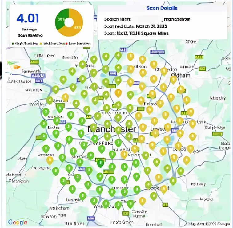 After SEO - GeoGrid ranking map Manchester