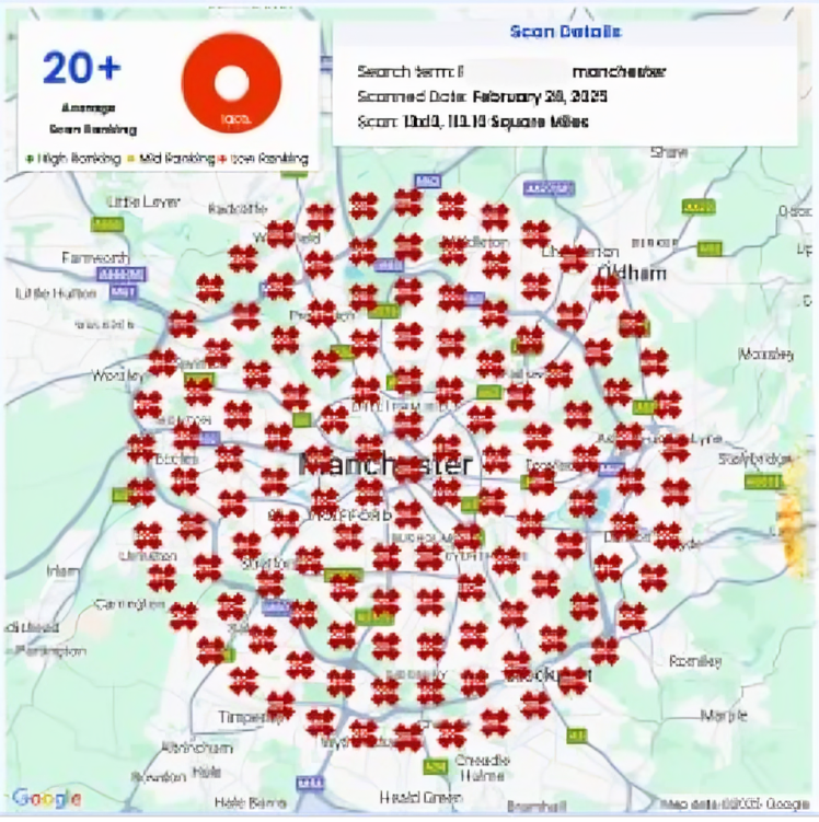 Before SEO - GeoGrid ranking map Manchester