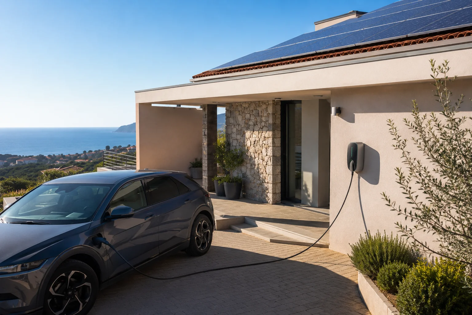 Auto elettrica collegata a una wallbox domestica