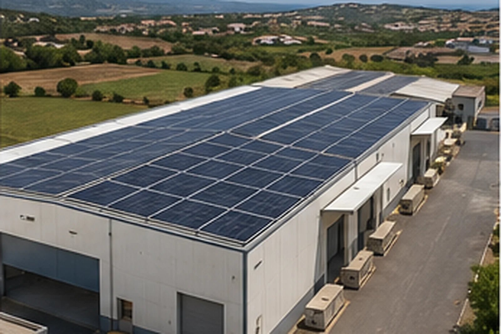 Impianto fotovoltaico installato sulla copertura di un’azienda in Sardegna.