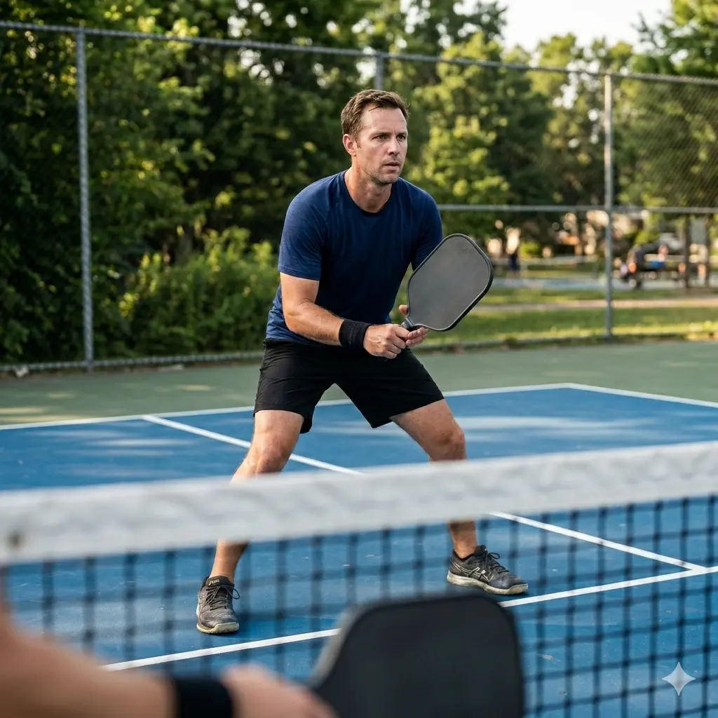 conceptual image of a man playing pickleball for topic on kitchen in pickleball