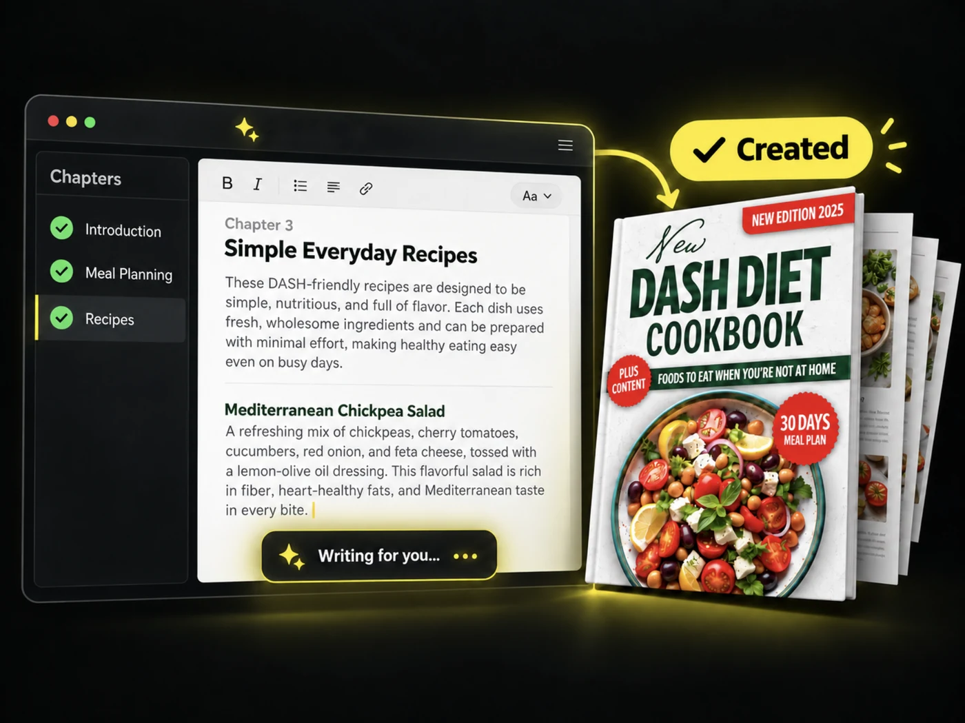 The AI writes the chapters and the finished book comes out ready