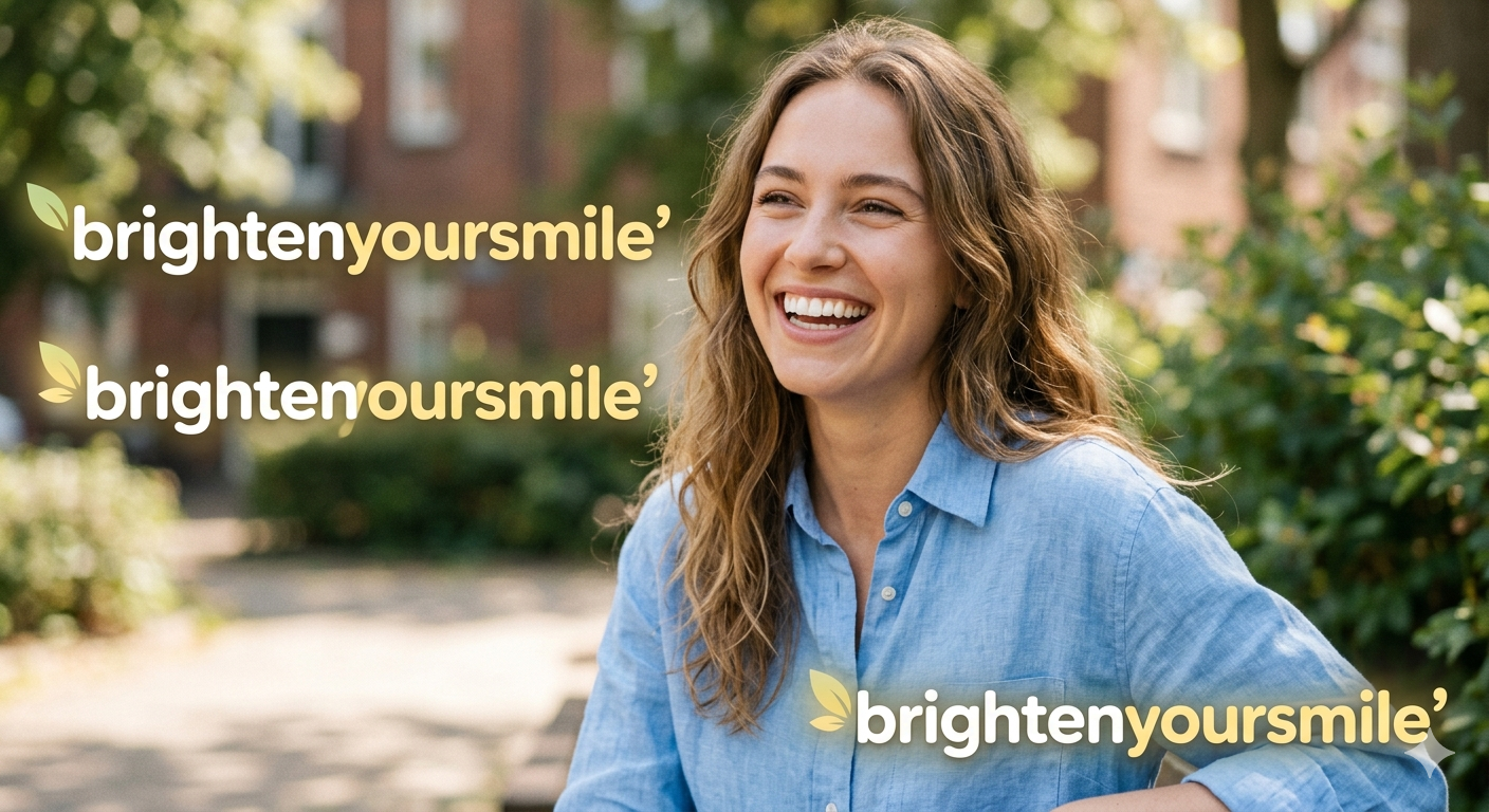 BrightenYourSmile.com guide featuring a smiling woman holding a toothbrush and toothpaste for a brighter, healthier smile.