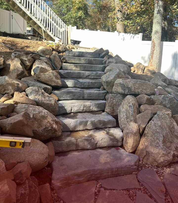 Concrete and paver steps installed for a front entrance in New Jersey