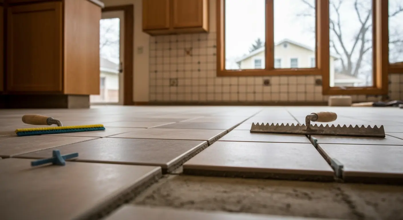 Ceramic tile kitchen flooring installation